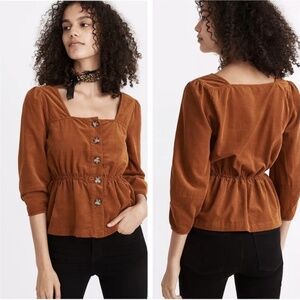 Madewell Corduroy Button-Front Peplum Top GOLDEN PECAN  (new with tags) xxs